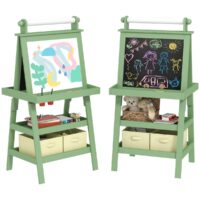 AIYAPLAY Kids Three-in-One Art Easel Chalkboard and Whiteboard with Paper and Baskets - Green, Green