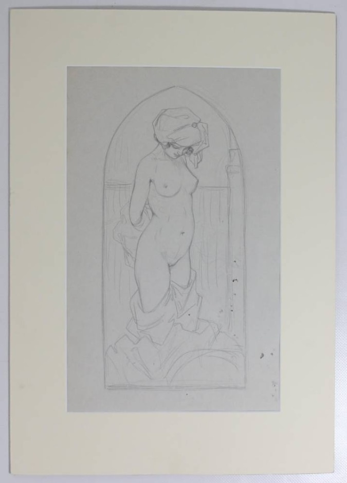 Original Pencil Sketch By Raphael Kirchner Standing Female Nude