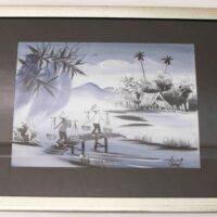Framed Signed Vietnam Village Countryside Oil Painting