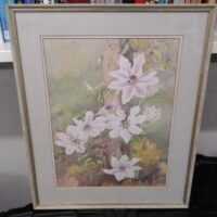 Framed Watercolor Floral Flowers Clematis Nellie Moser Signed By The Artist  Doffla E. Bennett