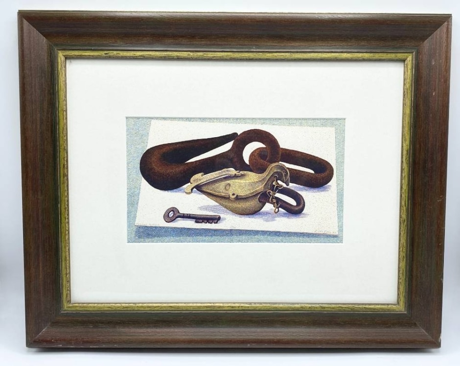 Edwina Ellis Framed And Signed Colour Print Of Wood Engraving "parakeet Padlock" (1999) 17/50 Ed
