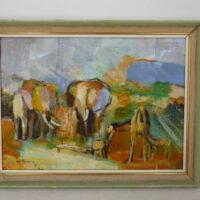 Eli Kyeyune Elephants Oil On Board 1966
