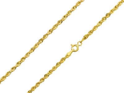 9ct Yellow Gold 2.6mm Hollow Sparkle Rope Chain 18"/45cm Hallmarked