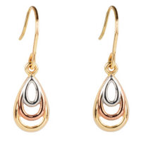 9ct 3 Colour Teardrop Earrings