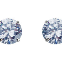 9ct White Gold 7mm Round           Cubic Zirconia Basket Set Studs,   Pair