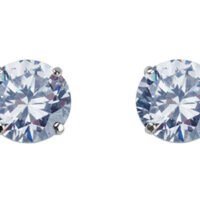 9ct White Gold 8mm Round           Cubic Zirconia Stud Earring