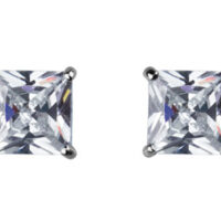 9ct White Gold 6mm Square          Cubic Zirconia Basket Studs