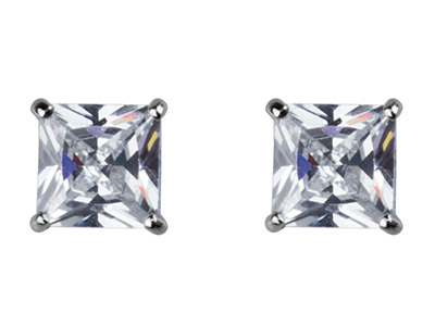 9ct White Gold 6mm Square Cubic Zirconia Basket Studs