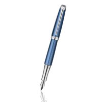 Caran d'Ache Leman Grand Blue Silver Trim Fountain Pen Medium Nib