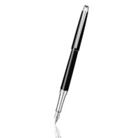 Caran d'Ache Leman Ebony Slim Black Silver Trim Fountain Pen Medium Nib