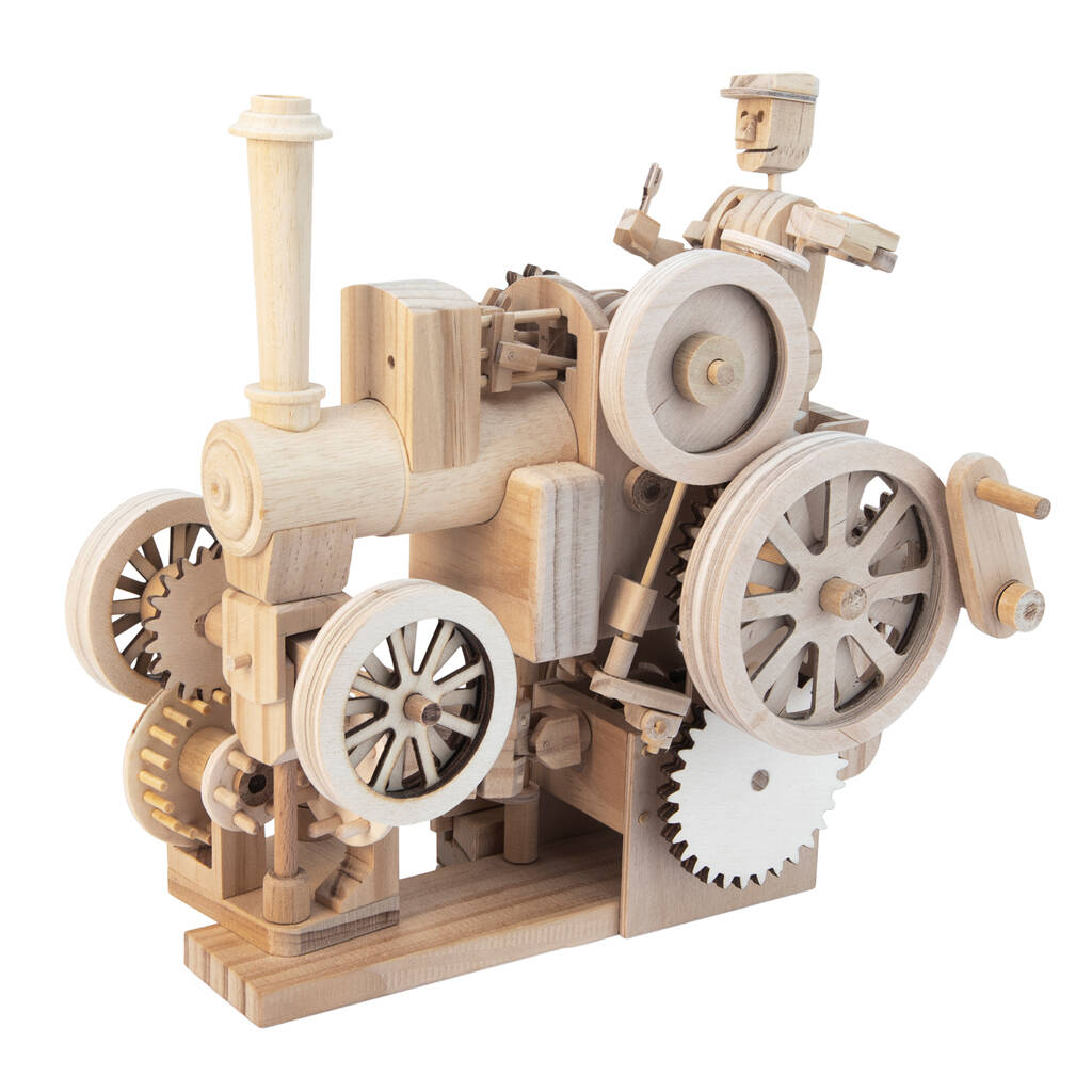 Traction Wooden Toy Engine, Natural