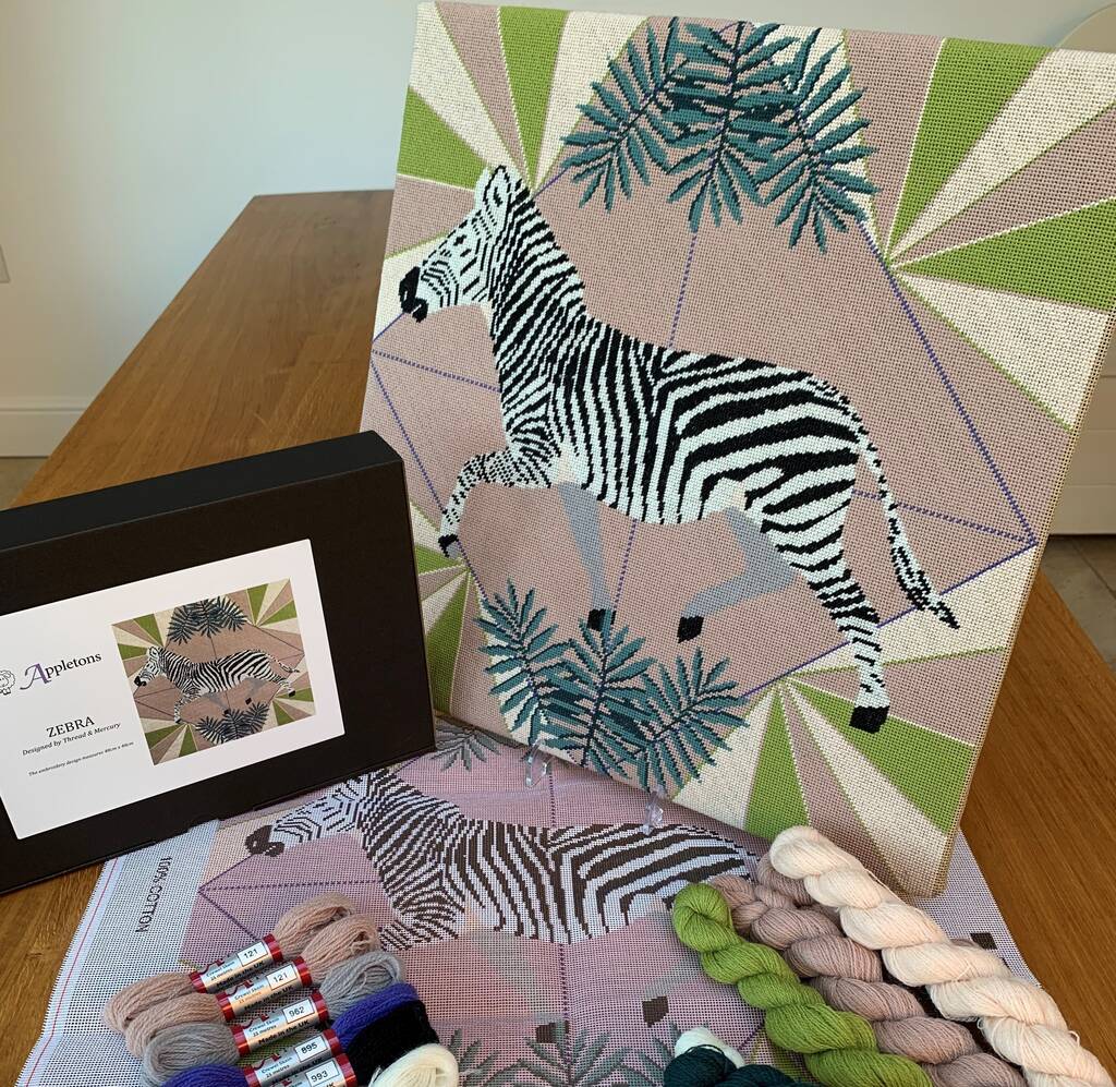 Zebra Tapestry Kit With 100% British Wool, Beige/Cream