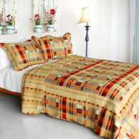 [Enthusiasm Waltz] Cotton 3PC Vermicelli-Quilted Plaid Patchwork Quilt Set (Full