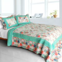 [Start My Youth] Cotton 3PC Vermicelli-Quilted Striped Patchwork Quilt Set (Full