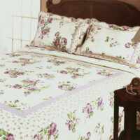[Rowena] 100% Cotton 3PC Floral Vermicelli-Quilted Patchwork Quilt Set (Full/Que