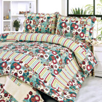 [Dianthe] 100% Cotton 3PC Floral Vermicelli-Quilted Patchwork Quilt Set (Full/Qu