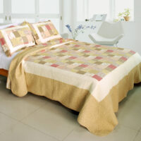 [Dream Production ] 100% Cotton 3PC Vermicelli-Quilted Patchwork Quilt Set (Full