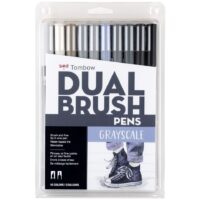 Grayscale Blendable Dual Brush Pen Art Markers - 10-Pack Set with Brush and Fine