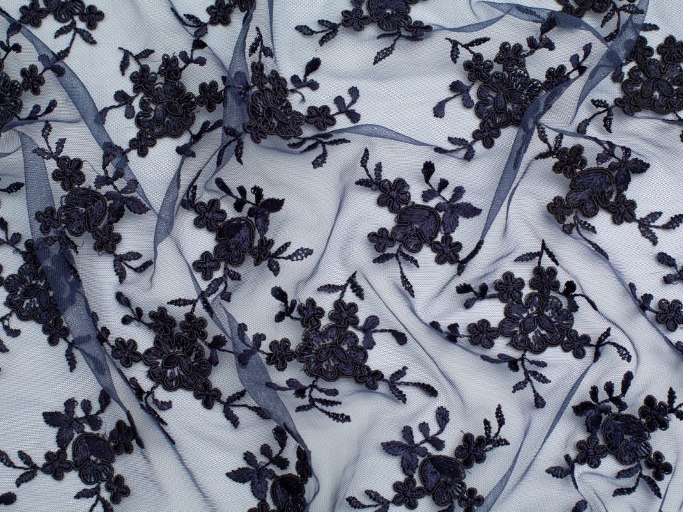 Minerva Core Range Embroidered Tulle Lace Fabric Navy Blue