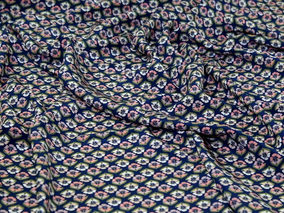 Liberty London Miranda Skye Kensington Silk Crepe de Chine Fabric Deep Blue