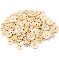 Wooden Buttons, dia. 8+11+15+18+23 mm, 440 pc/ 1 pack