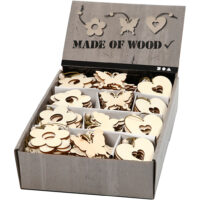 Wooden Ornament, flower, butterfly, heart, size 6 cm, thickness 3 mm, 200 pc/ 1 pack