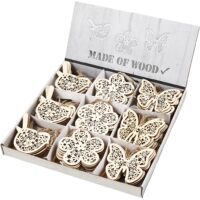 Wooden Ornament, butterfly, flower and bird, H: 10 cm, W: 10 cm, 90 pc/ 1 pack