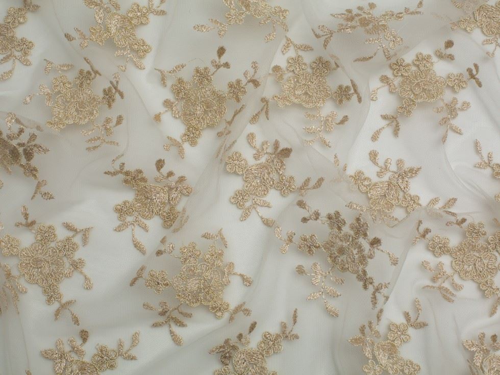 Minerva Core Range Embroidered Tulle Lace Fabric Gold