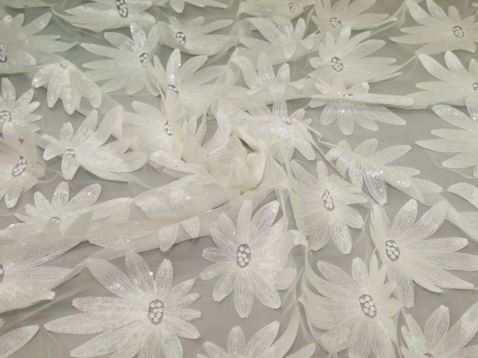 Azores Sequin Mesh Fabric Ivory