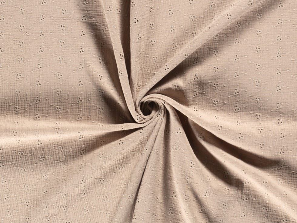 Embroidered Crinkle Textured Cotton Fabric Beige