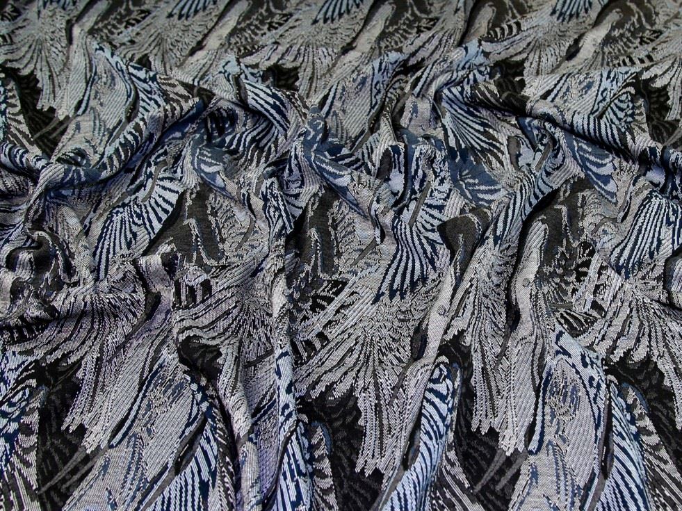 Deadstock Textured Stretch Knit Fabric Blue & Grey