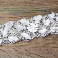 Beaded Flowers Lace Trim Ivory