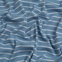 Yarn Dyed Heavy Cotton Rib Stretch Knit Fabric Soft Blue