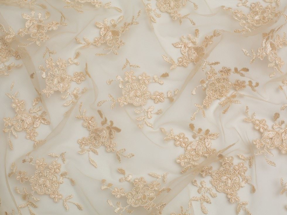Minerva Core Range Embroidered Tulle Lace Fabric Champagne
