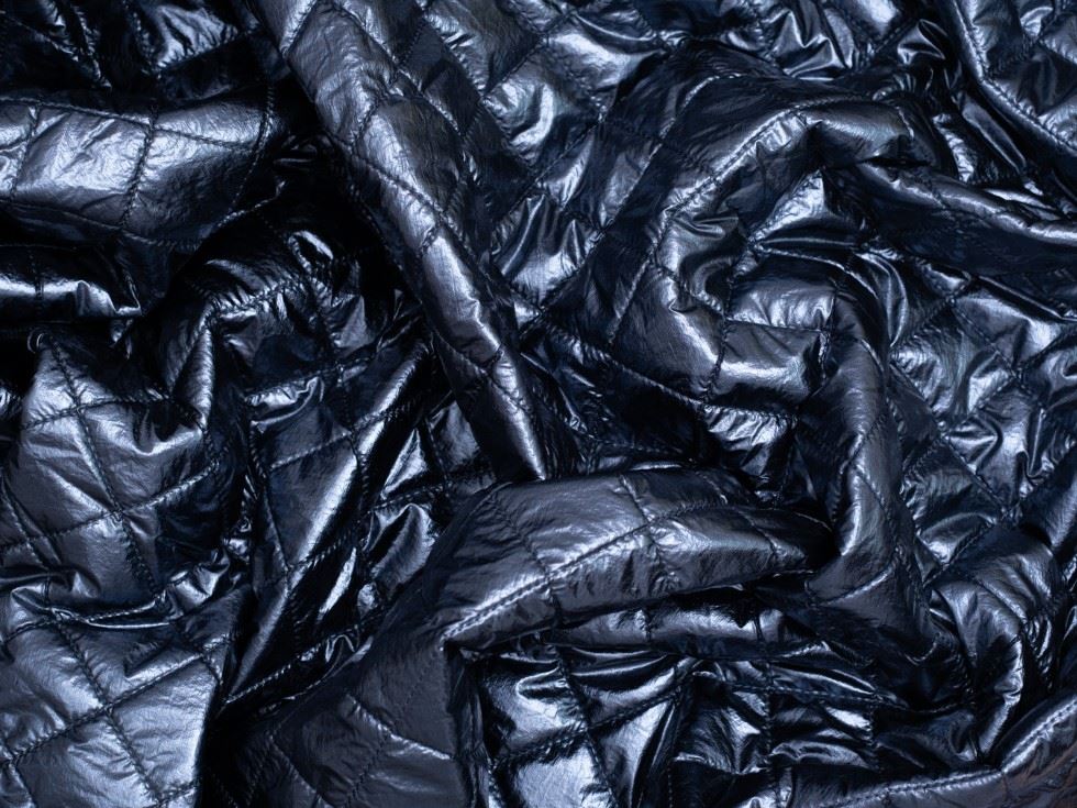 Minerva Core Range Glossy Fur Backed Quilted Coating Fabric Navy Blue