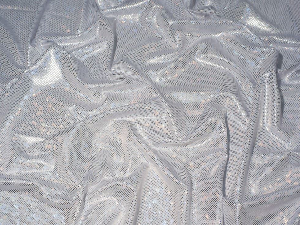 Minerva Core Range Hologram Dot ITY Silky Stretch Knit Fabric White & Silver