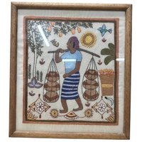 Nakshi Kantha Tapestry  "curd Seller" Framed