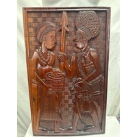 Vintage African Hand Carved Wood Panel