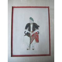 Miniature Painting In Mughal Style Of A Seated Indian Figure.