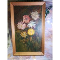 Mid Century Flower Canvas Oil Painting Signed