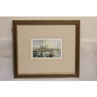 Framed Lithograph Print Of Tower Of London With River Thames