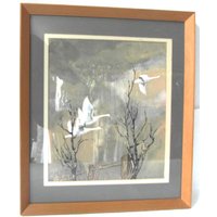 A Framed Picture Of Flying Swans By Harry Spencer