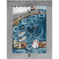 An Original Contemporary Artwork Of A Cornish Harbour Scene Painted Onto Stainless Steel.