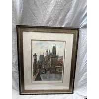 Martin Sladký Original Coloured Etching Of Charles Bridge Of Prague (signed)