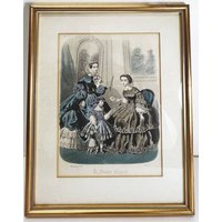 4 X Framed Le Monde Elegant Hand Coloured Fashion Prints - 19th Century