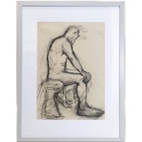 Framed Original Charcoal Life Drawing Of Seated Man