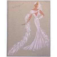 Fashion Design Sketch Entitled "mistinguett" In Watercolour By Jean Desses, Fashion Designer, Paris.
