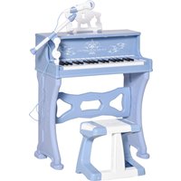 HOMCOM Mini Electronic Keyboard for Kids, 37 Keys Musical Instrument w/ Stool, Microphone & Educational Games, Light-Up Piano Toy Set, Blue   Aosom UK