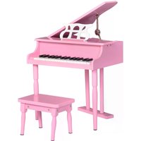 HOMCOM Modern Kids Piano 30 Keys Set of 2 Mini Toy for Child Grand Piano with Music Stand and Bench, Best Gifts Pink